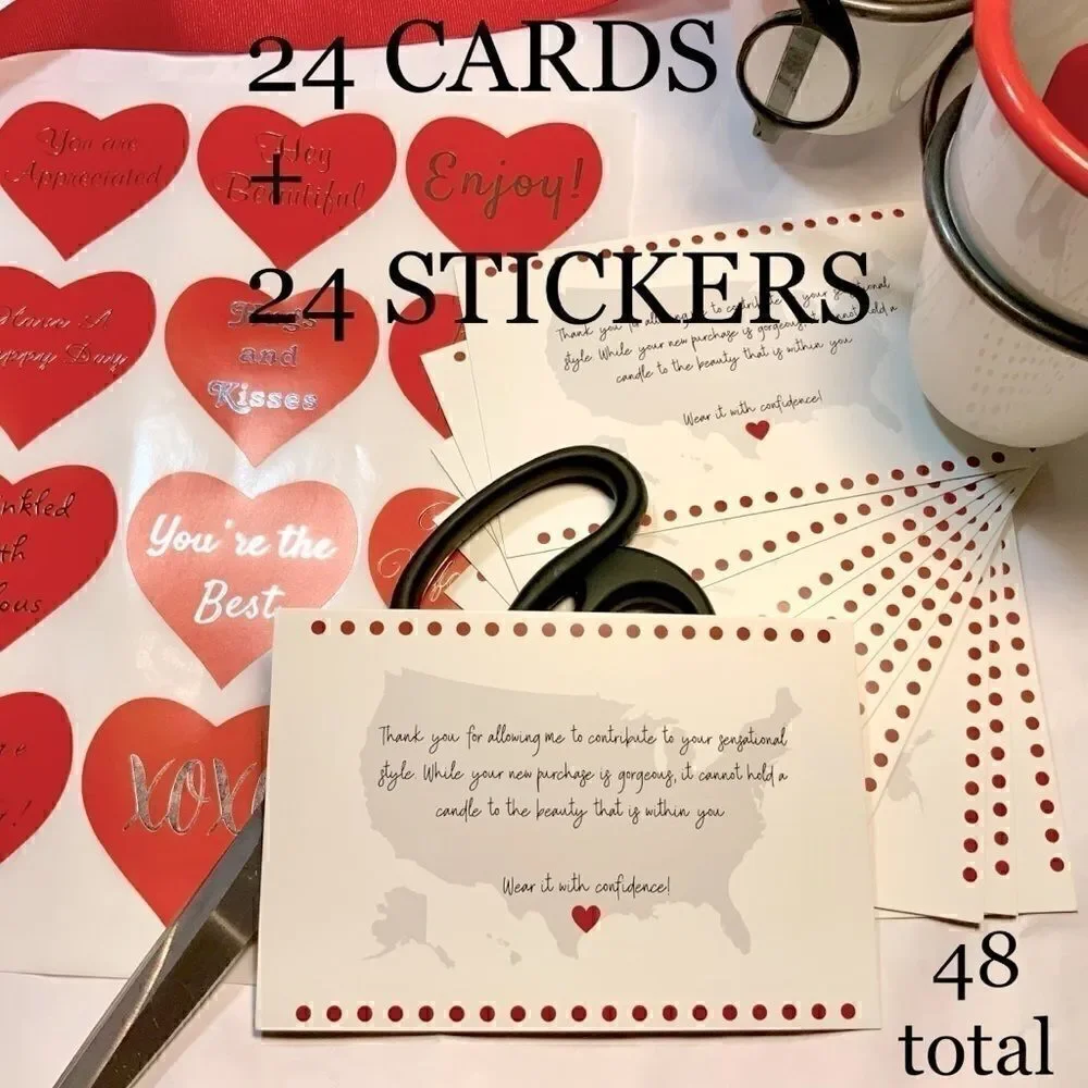 DELUX SUPPLY BUNDLE THANK YOU CARDS & XL STICKERS THANK YOU SMALL BUSINESS 48 PC